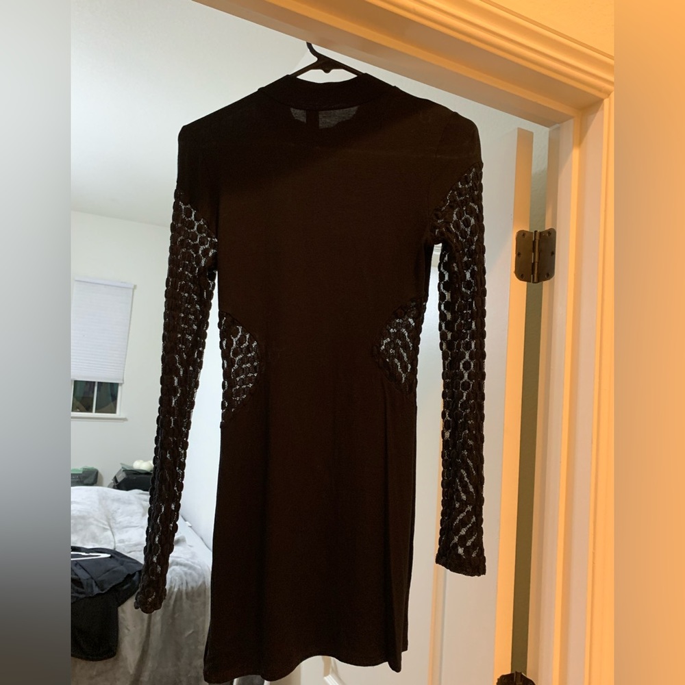 Cute Long Sleeve Mini Black Dress